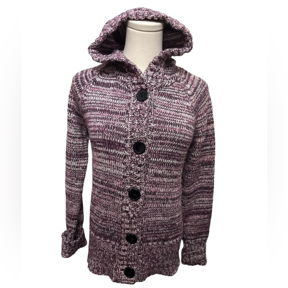 Hooded knit sweater Mauve & White - size small